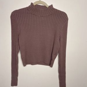 Gianni Bini Ribbed Mock Neck Cropped Long Sleeve Top